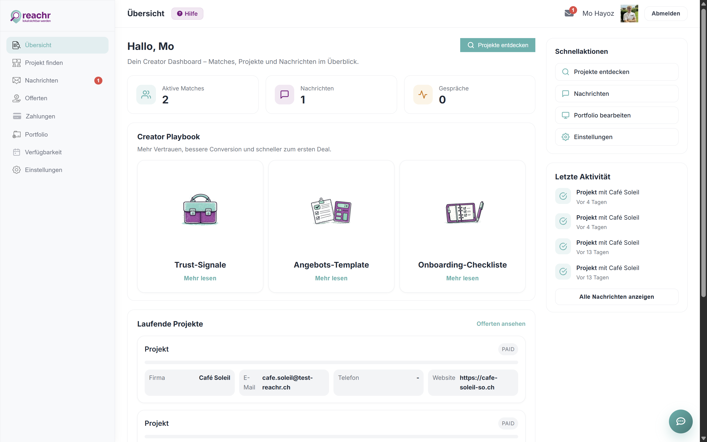 Reachr Desktop Dashboard