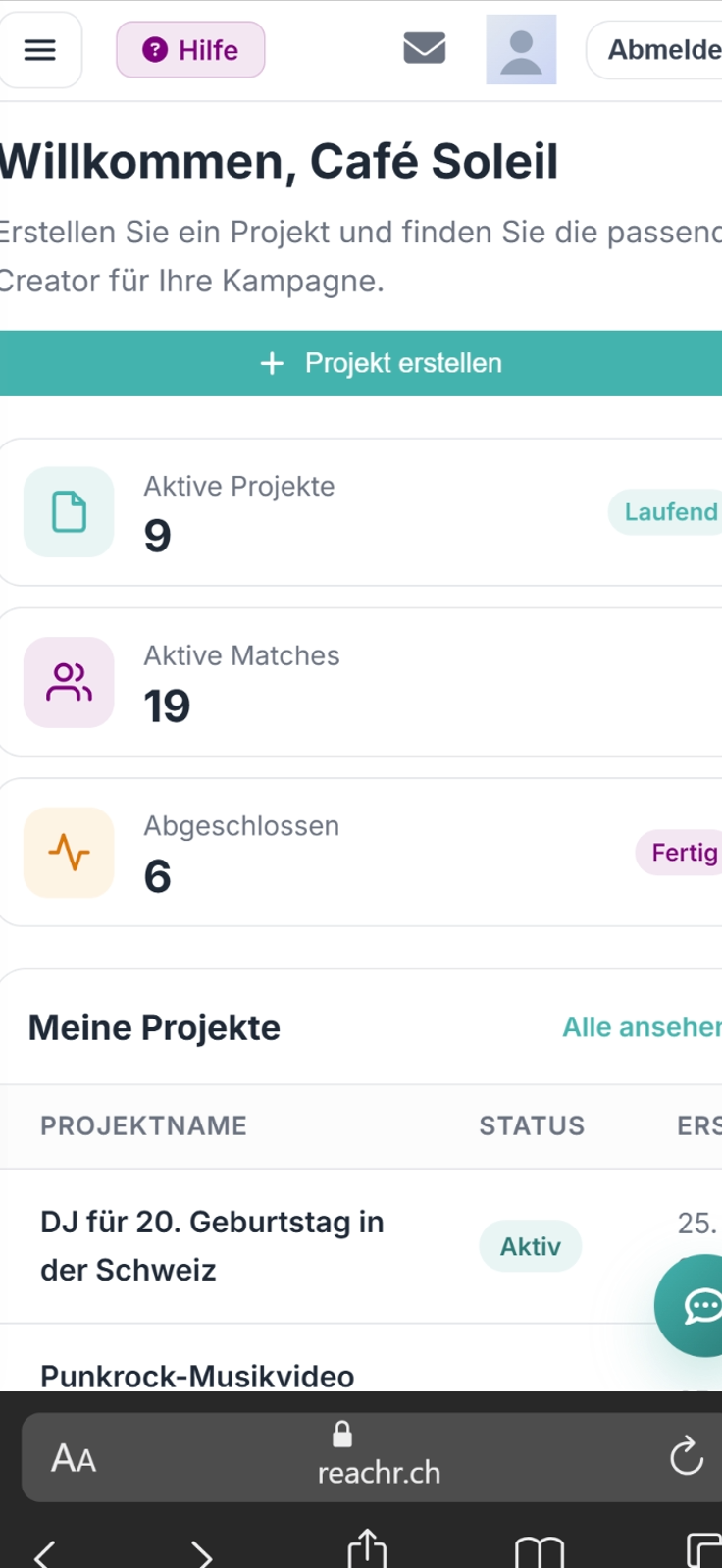 Reachr Mobile Dashboard